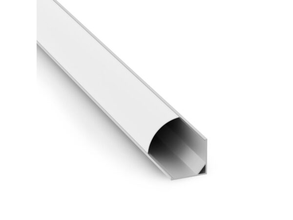 Profil aluminiowy LED narożny 200 cm srebrny z mlecznym kloszem na białym tle