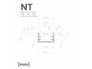 Miniaturka 5 - Profil LED natynkowy – przekrój poprzeczny o szerokości około 16 mm i wysokości 8,7 mm
