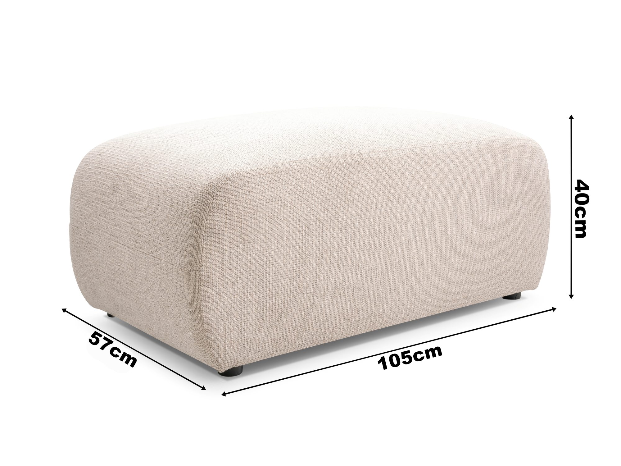 Pufa Aluna – rysunek wymiarowy 105 × 57 × 40 cm