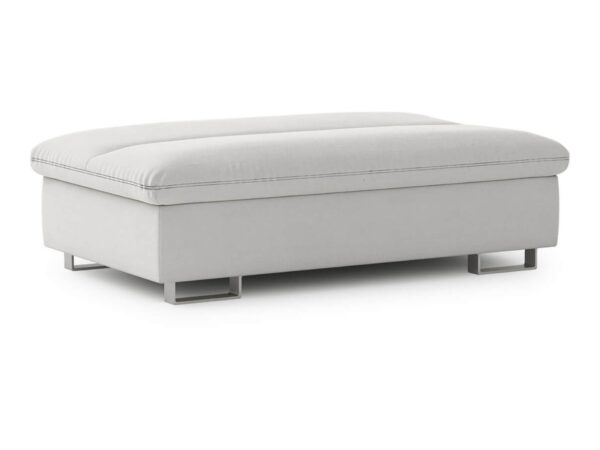 Pufa tapicerowana Zenvaro 145 cm w białej tkaninie na metalowych nóżkach