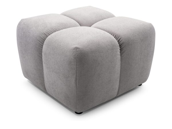Pufa Velissa 71 cm w szarej tkaninie – widok z przodu pod kątem