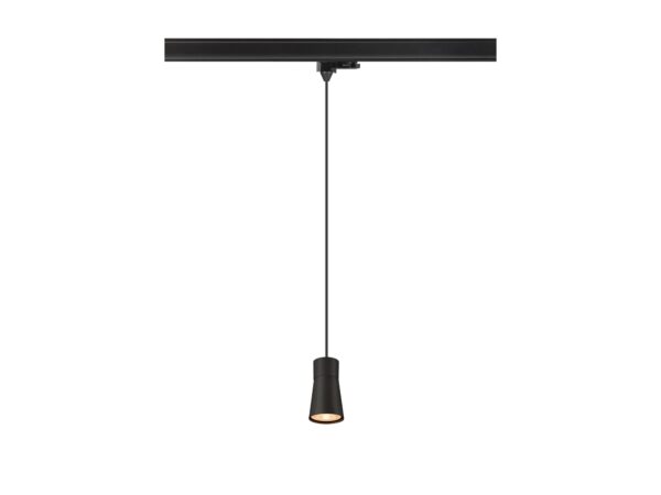 Puri 2.0 Cone czarna lampa wisząca GU10 do szyny trójfazowej – włączone światło