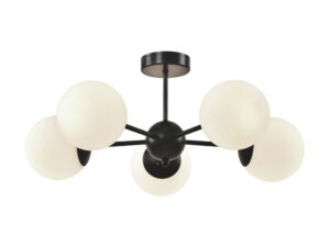 Miniaturka 2 - Lampa wisząca Ralamio czarna z pięcioma białymi kulistymi kloszami