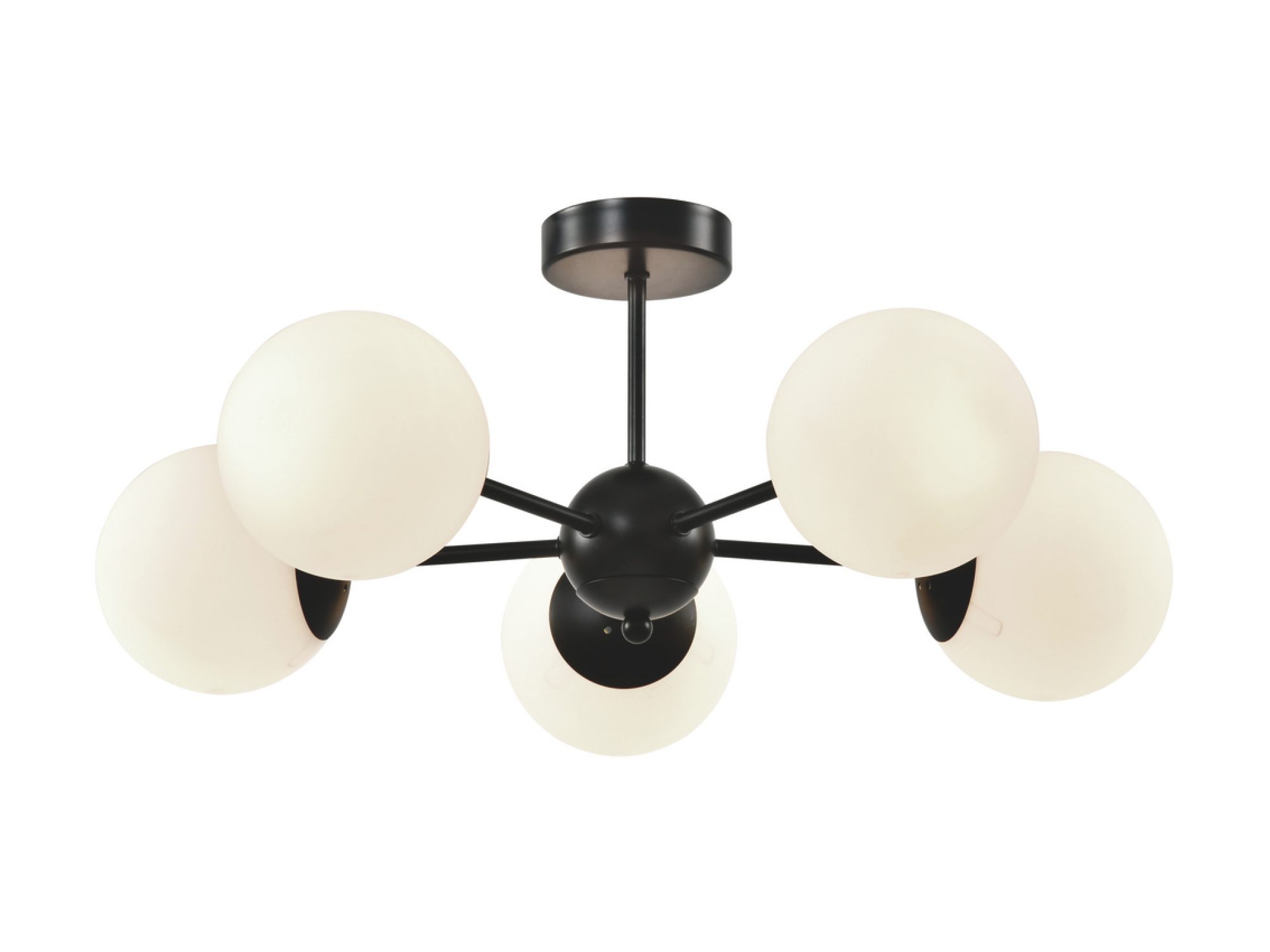 Lampa wisząca Ralamio czarna z pięcioma białymi kulistymi kloszami