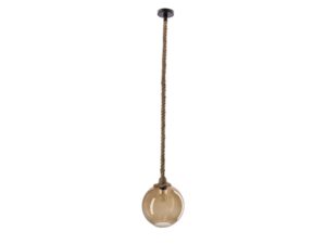 Miniaturka 4 - Lampa wisząca Ralasena z brązowym szklanym kloszem i sznurem konopnym