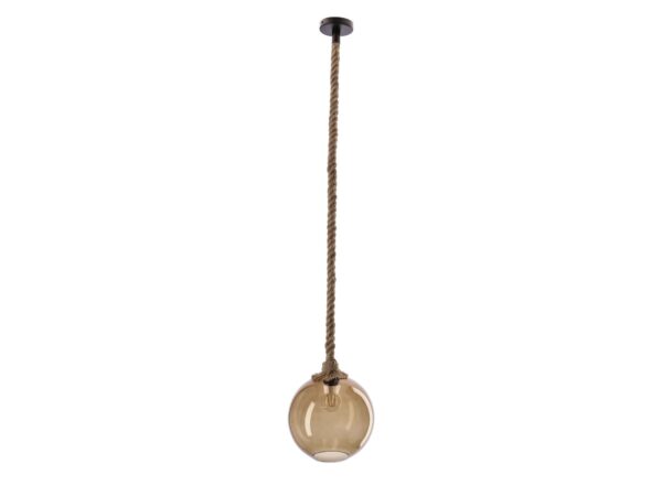 Lampa wisząca Ralasena z brązowym szklanym kloszem i sznurem konopnym