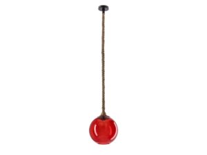 Miniaturka 1 - Lampa wisząca Ralasena z czerwonym szklanym kloszem i sznurem