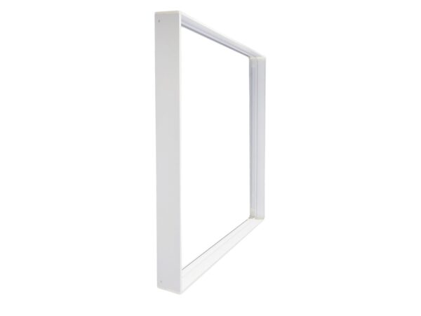 Biała ramka aluminiowa natynkowa do panelu LED 60x60, widok perspektywiczny