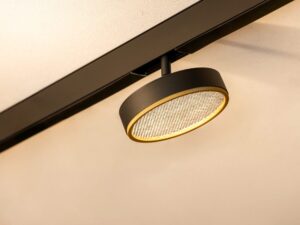 Miniaturka 5 - Czarny reflektor Grip! Flat 48 V w aranżacji, zbliżenie na złotą siatkę
