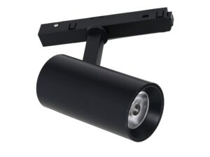 Miniaturka 6 - Czarny cylindryczny reflektor szynowy magnetyczny LED 10 W z uchwytem na białym tle