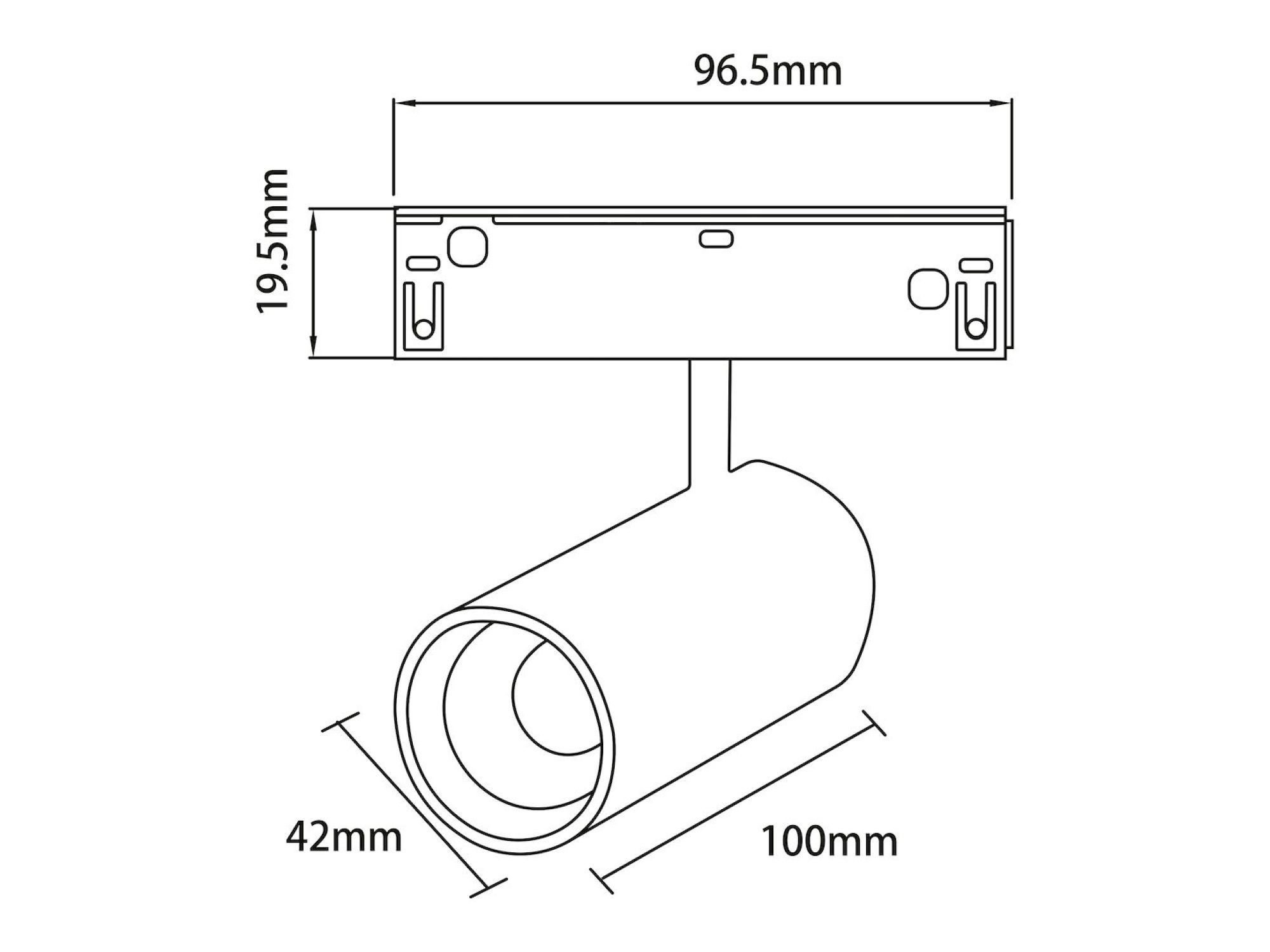 Rysunek wymiarowy reflektora tubowego Ø42 mm i długości 100 mm