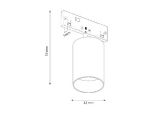 Miniaturka 5 - Schemat wymiarowy tubowego reflektora magnetycznego Ø32 mm i wysokości 58 mm