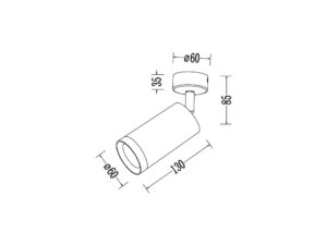 Miniaturka 5 - Rysunek wymiarowy reflektora natynkowego GU10 z pierścieniami
