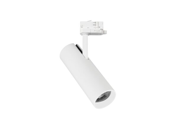 Biały reflektor szynowy LED 35 W do systemu trójobwodowego na białym tle