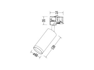 Miniaturka 8 - Rysunek wymiarowy oprawy GU10: cylinder 130 mm, średnica 60 mm i adapter szynowy