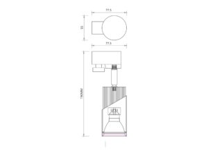 Miniaturka 4 - Reflektor GU10 szynowy – schemat wysokości 190 mm i szerokości 77,5 mm