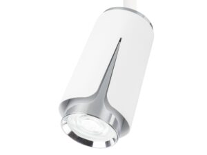 Miniaturka 3 - Detal biało-chromowanego reflektora GU10 z wyprofilowanym metalowym kloszem