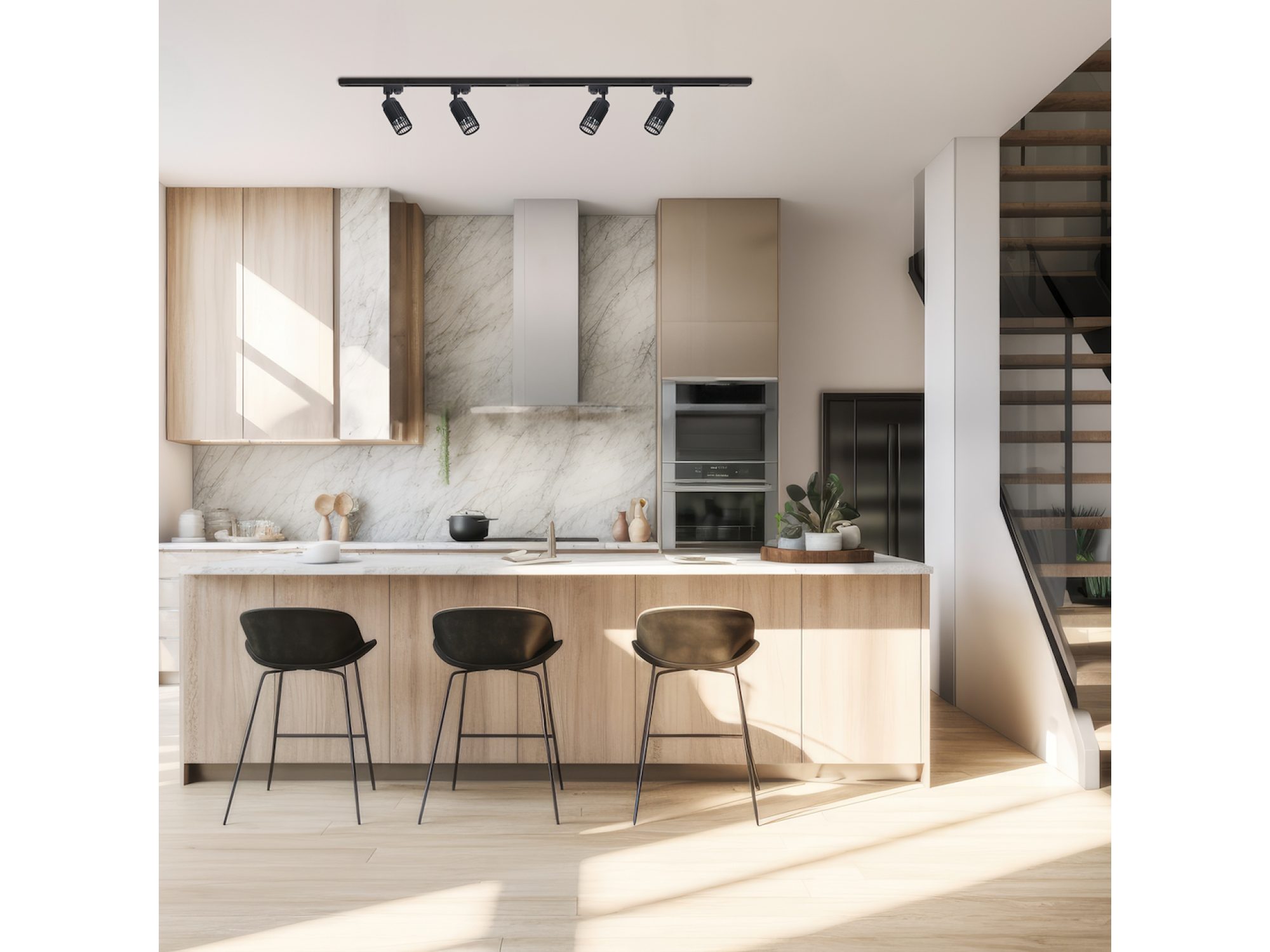 Czarny ażurowy reflektor szynowy GU10 w aranżacji pomieszczenia