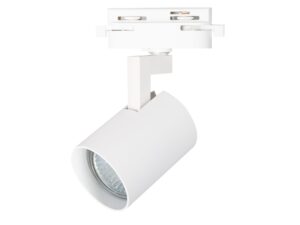 Miniaturka 1 - Biały reflektor szynowy GU10 z cylindrycznym kloszem i adapterem na białym tle