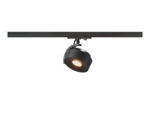 Miniaturka 3 - Czarny reflektor Kalu Track LED na szynie, ujęcie z widocznym radiatorem