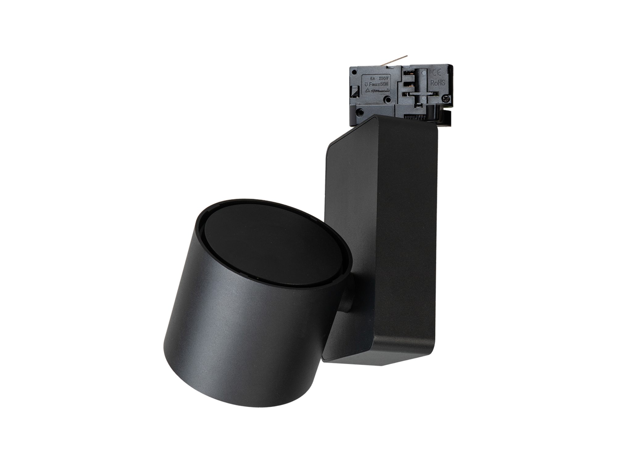 Czarny reflektor szynowy 35 W i adapter od tyłu