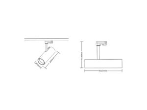 Miniaturka 8 - Rysunek wymiarowy reflektora szynowego LED 35 W z cylindryczną obudową