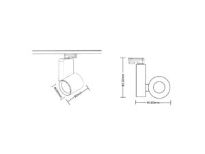 Miniaturka 8 - Schemat wymiarów reflektora szynowego LED 35 W z adapterem