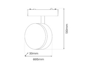 Miniaturka 6 - Rysunek wymiarowy reflektora szynowego magnetycznego 9 W o wysokości 130 mm