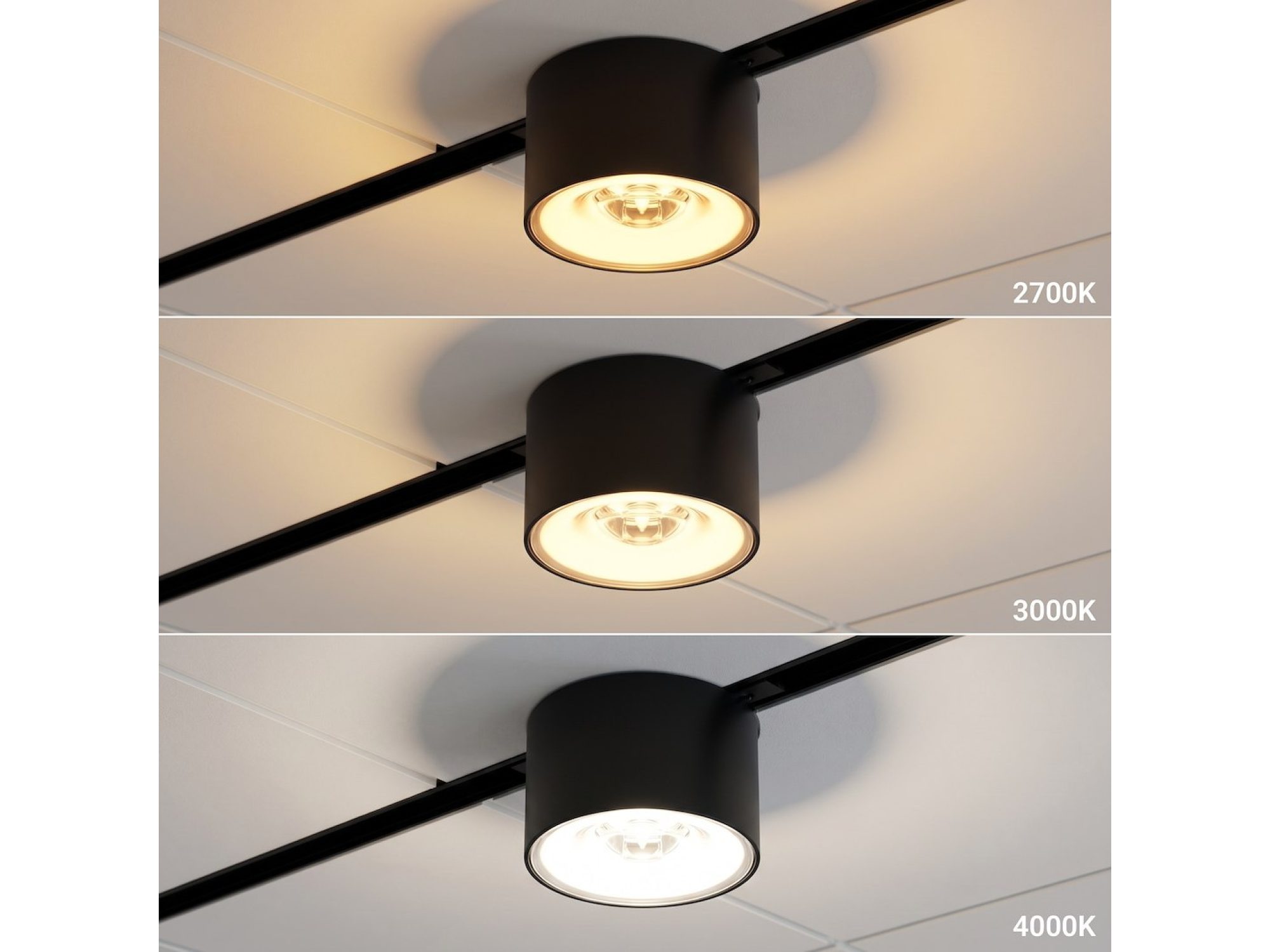 Czarny reflektor szynowy LED 7 W – trzy barwy światła CCT