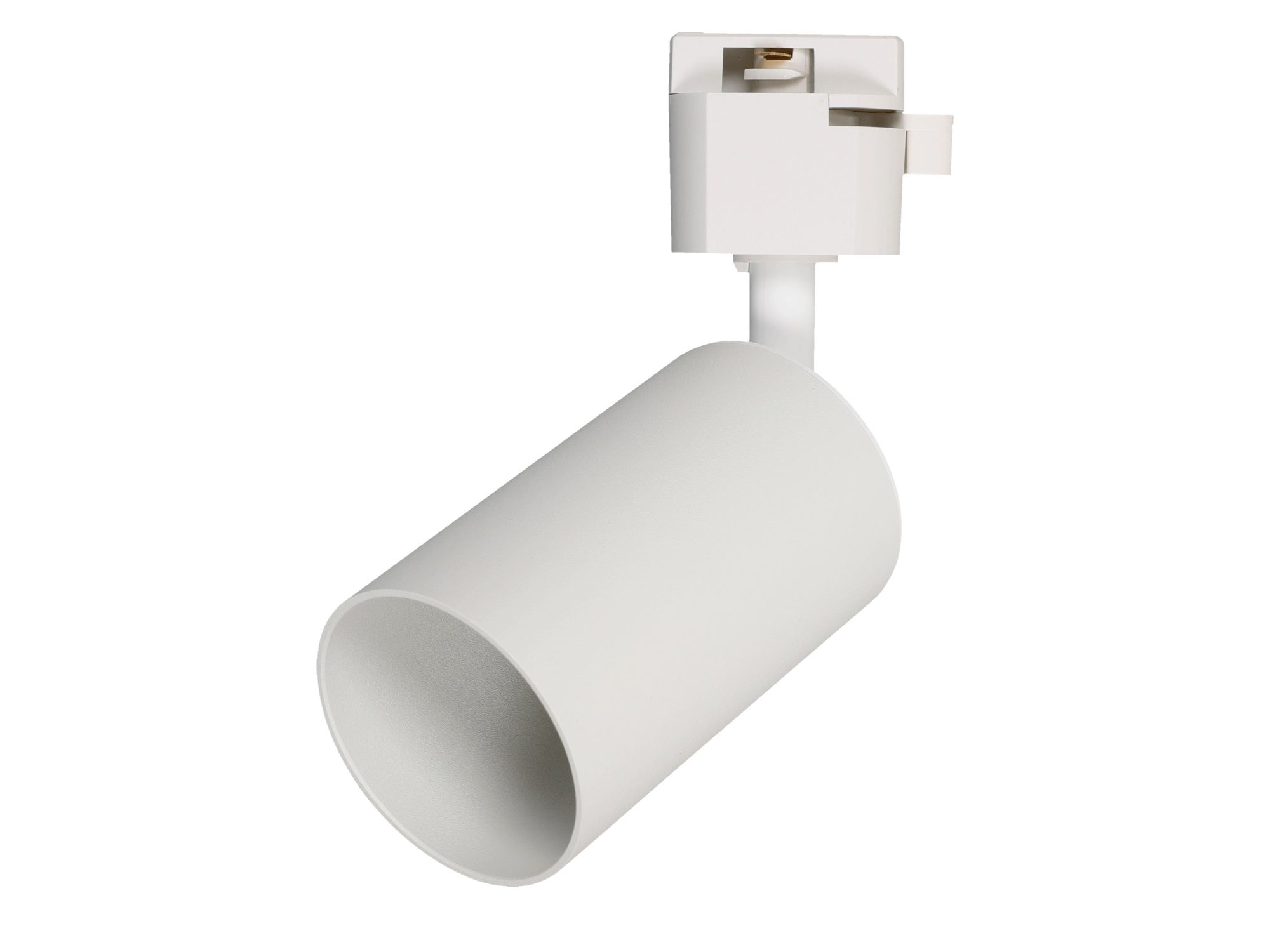 Tracer reflektor szynowy GU10 biały, cylindryczny korpus i adapter na białym tle
