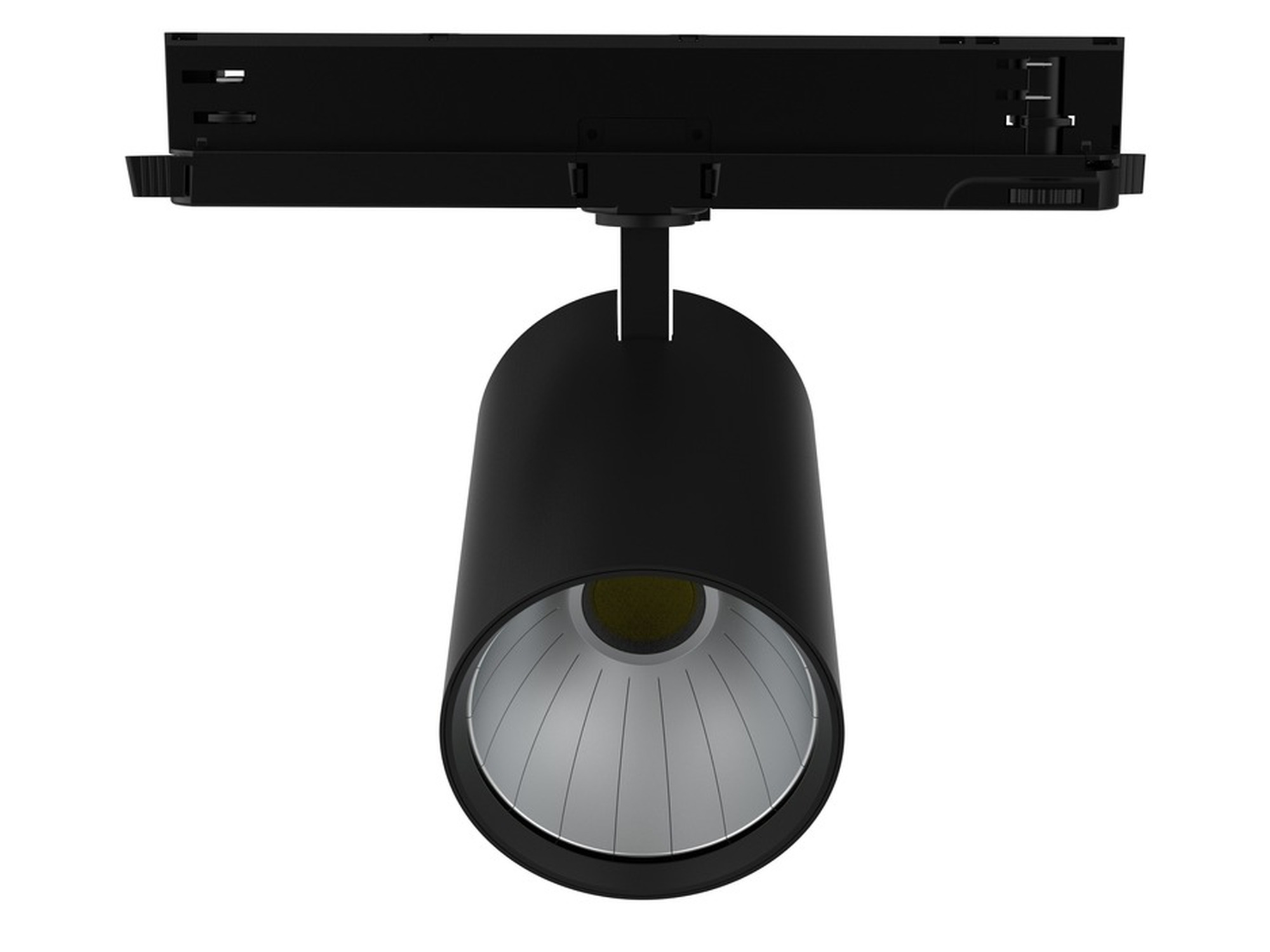 Czarny reflektor LED Trackspot P 3PH DALI do szyny trójfazowej na białym tle