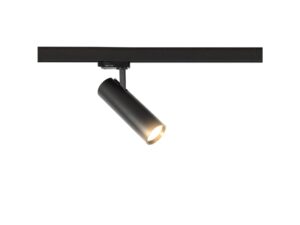 Miniaturka 3 - Czarny reflektor LED na szynie trójobwodowej z włączonym źródłem światła