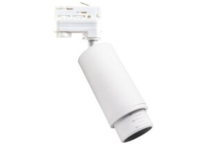 Miniaturka 4 - Biały reflektor szynowy trójfazowy GU10 z regulacją Zoom na białym tle