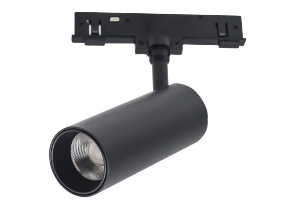 Czarny cylindryczny reflektor magnetyczny LED 10 W, pełny packshot na białym tle