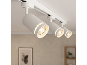 Miniaturka 4 - Białe reflektory szynowe GU10 10 cm na trójobwodowej prowadnicy w salonie