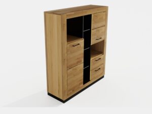 Miniaturka 4 - Regał dębowy Renvano 146 cm dąb i czarny – zdjęcie 4