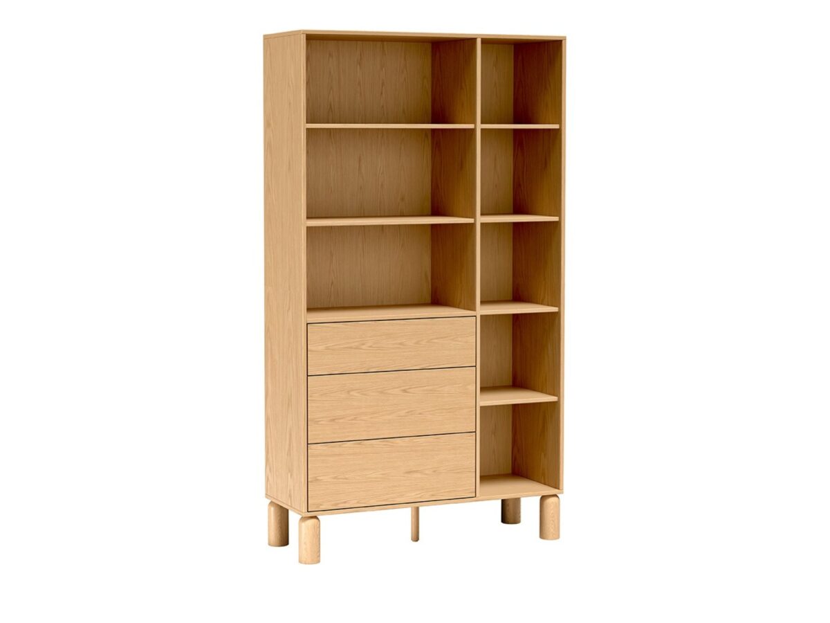 Regał Dunvelo 110 cm z 3 szufladami – dąb Bookmatch
