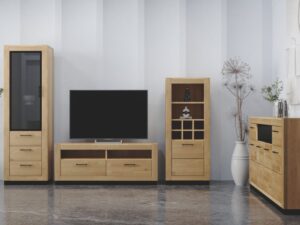 Miniaturka 2 - Regał na wino Renvano 60 cm dąb i czarny w aranżacji wnętrza