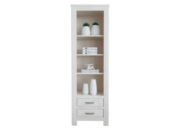 Regał TIROL 59 cm z litego drewna – front, trzy półki i dwie szuflady