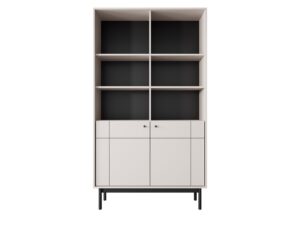 Miniaturka 9 - Regał Kiyomi kaszmir 104 cm – otwarte półki i dwoje drzwi od frontu