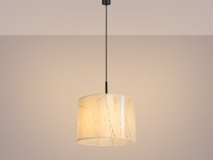 Miniaturka 30 - Regulowana lampa wisząca Elaria 40 cm beżowy marmur z włączonym światłem