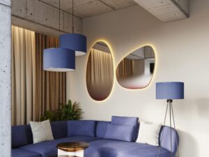 Miniaturka 21 - Regulowana lampa wisząca Elaria 40 cm granatowy w aranżacji salonu