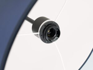 Miniaturka 19 - Regulowana lampa wisząca Elaria 40 cm granatowy – detal mocowania abażuru