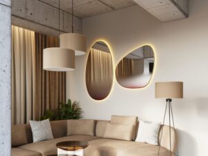 Miniaturka 29 - Regulowana lampa wisząca Elaria 40 cm taupe w aranżacji salonu