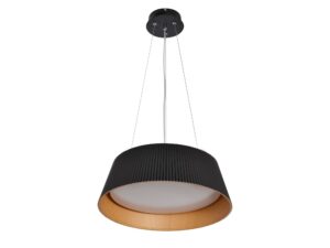 Miniaturka 1 - Czarno-drewniana lampa wisząca Romadena LED 24 W z białym kloszem