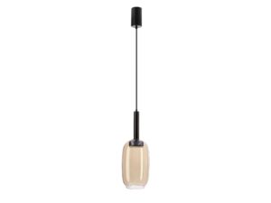 Miniaturka 5 - Lampa wisząca Rominia czarna ze szklanym kloszem przezroczysto-bursztynowym na białym tle