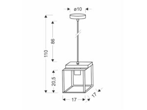 Miniaturka 1 - Rysunek lampy wiszącej czarna klatka 17 cm wysokość 110 cm