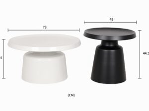 Miniaturka 4 - Rysunek wymiarowy zestawu stolików Virtus – biały 73 cm i czarny 49 cm