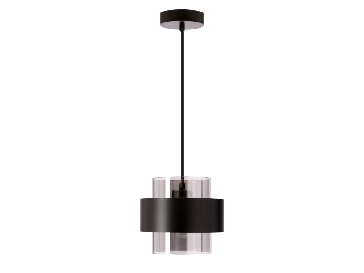 Lampa wisząca Salidena czarna z dymionym kloszem E27