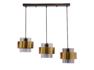 Miniaturka 2 - Salidena potrójna lampa wisząca czarna z mosiężnymi obręczami